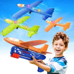 LED Foam Glider Airplane Launcher Toy Set for Outdoor Play
